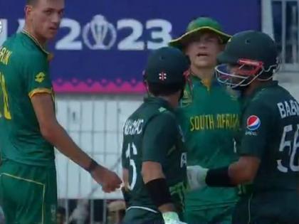 ICC ODI World Cup PAK vs SA Live : Heated conversation between Marco Jansen and Mohammed Rizwan, Pakistan 45/2 (8.2) | पाकिस्तानी रडायला लागले! २ विकेट्स घेणाऱ्या गोलंदाजासोबत उकरून काढलं भांडण