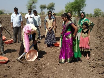 Water cup compitation: Newly wed couple do 'Shramdan' in the field | Water cup compitation : नवरदेव-नवरीचे बांधावर श्रमदान  