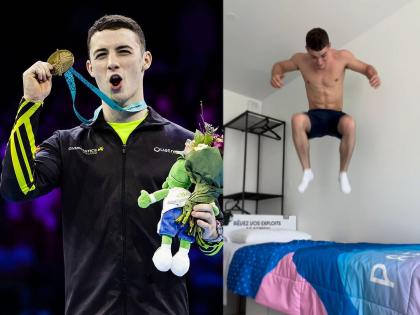   Paris Olympics 2024 star athlete rhys McClenaghan has shared a video  | बेडवर उड्या मारल्या! ऑलिम्पिकमध्ये खेळाडूंसाठी 'ते' बेड्स नाहीत हे दाखवलं; काय आहे प्रकरण?