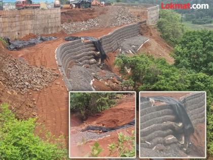 Gabion wall at Parshuram Ghat on Mumbai Goa highway is collapsing, villagers are again in fear | Ratnagiri- सावधान!, परशुराम घाटातील 'गॅबियन वॉल' घसरतेय!, ग्रामस्थ पुन्हा भीतीच्या छायेत Gabion wall at Parshuram Ghat on Mumbai Goa highway is collapsing, villagers are again in fear | Ratnagiri- सावधान!, परशुराम घाटातील 'गॅबियन वॉल' घसरतेय!, ग्रामस्थ पुन्हा भीतीच्या छायेत