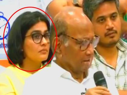 Who is the woman sitting behind Sharad Pawar while announcing his decision to withdraw his resignation Sonia Doohan Lady James Bond MLA rescue | Sharad Pawar : राजीनामा मागे घेण्याचा निर्णय जाहीर करताना शरद पवारांच्या मागे बसलेली महिला कोण?