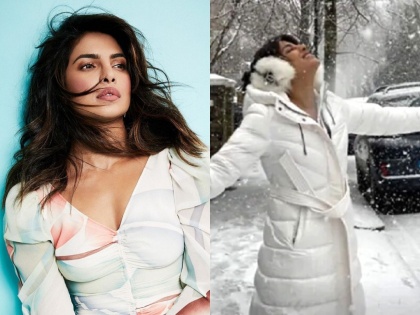 Priyanka Chopra is seen having fun in a snowfall on the streets of London | लंडनच्या रस्त्यावर प्रियंका चोप्रा दिसली स्नोफॉलमध्ये मस्ती करताना