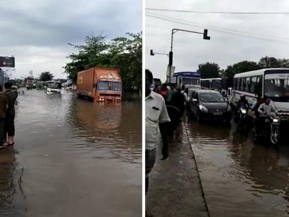 A mist of returning rain Pune Nashik highway blocked | Pune Rain: परतीच्या पावसाचा धुमाकूळ; पुणे - नाशिक महामार्ग ठप्प