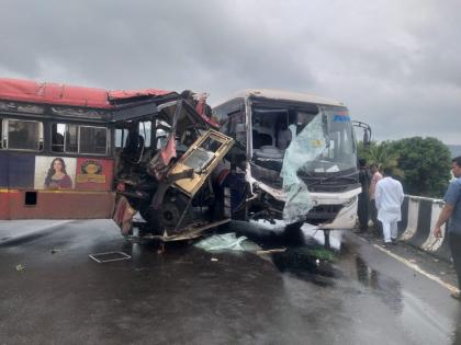 Panvel-Pen ST Bus accident! hit on JSW bus, driver critical | पनवेल-पेण एसटीला अपघात! दुभाजकावरून पलिकडे जात जेएसडब्ल्यूच्या बसवर आदळली, चालक गंभीर