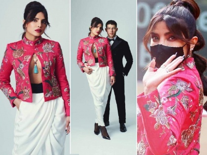 priyanka chopra jonas looks worst in embroidered jacket BAFTA 2021 | शिंपी बटण लावायला विसरला...? असा अतरंगी ड्रेस की प्रियंका चोप्रा पुन्हा झाली ट्रोल 