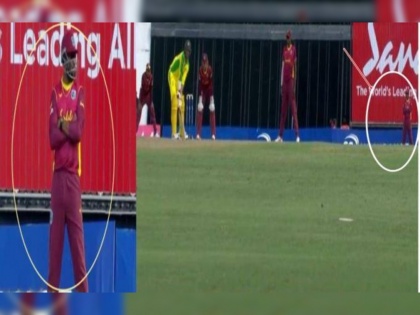 WI v AUS 2021: Kieron Pollard stands outside boundary as West Indies reduced to 10 fielders, Video | WI vs AUS 2021 : अम्पायरनं नो बॉल दिला म्हणून किरॉन पोलार्ड 'विचित्र' वागला; विंडीजला 10 खेळाडूंसह खेळावे लागले, Video 