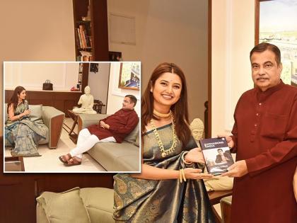 marathi actress prajakta mali visit union minister nitin gadkari at his nagpur house before RSS vijayadashmi program | RSS च्या कार्यक्रमाआधी प्राजक्ता माळीने नितीन गडकरींची घेतली भेट, म्हणाली, 'प्राजक्तराज...'