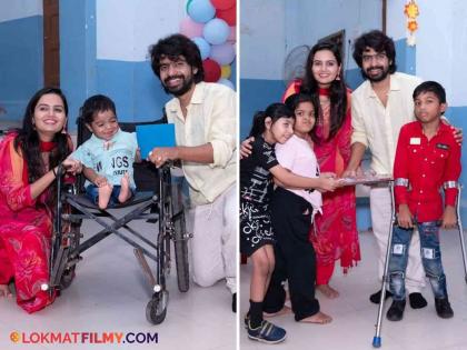 marathi cinema actor prathamesh parab and wife kshitija celebrates first diwali after marriage with children with disabilities post viral on social media | दिव्यांग मुलांसोबत प्रथमेश-क्षितीजाने साजरी केली लग्नानंतरची पहिली दिवाळी; नेटकऱ्यांकडून होतंय कौतुक