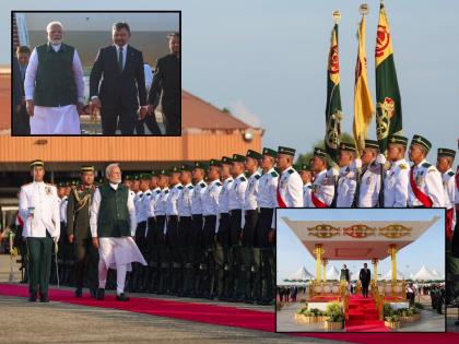 PM modi arrives in brunei indian diaspora welcome him here in a hotel | पंतप्रधान मोदी ब्रुनेईत दाखल, क्राऊन प्रिन्स हाजी अल-मुहतादी यांनी केलं जोरदार स्वागत