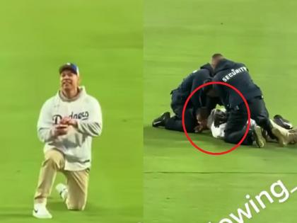 VIDEO: Man entered the field and proposed to his girlfriend during the ongoing match; Then it happened | VIDEO: चालू सामन्यात मैदानात शिरला अन् गर्लफ्रेंडला प्रपोज केले; मग झाली अशी अवस्था...