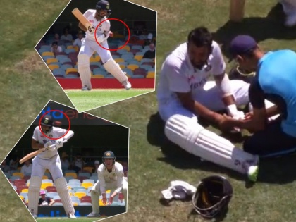 India vs Australia, 4th Test : Cheteshwar Pujara hit on the body, fingers, helmet on Day 5,  he is still batting,  Video | India vs Australia, 4th Test Day 5 : ये दीवार तुटेगी नही!; चेतेश्वर पुजाराला बाद करण्यासाठी ऑसींचा रडीचा डाव, Video