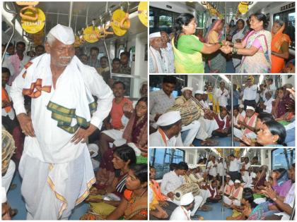 In the wake of Taal Mridunga Warakaris chanted Vithunama in Pune Metro | Ashadhi Wari | पुणे मेट्रोमध्ये टाळ-मृदुंगाच्या गजरात वारकऱ्यांनी केला विठुनामाचा जयघोष