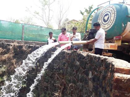 Water supply to the tribal people in tanker water well in the well | टँकरचे पाणी विहिरीत ओतून आदिवासींना पाणीपुरवठा