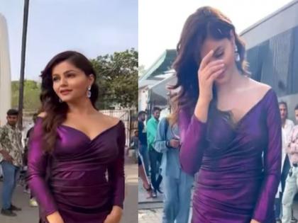 actress Rubina Dilaik Oops Moment Video viral sexy dress flies off in air | Rubina Dilaik Oops Moment Video: भर रस्त्यात वाऱ्याचा झोका आला, रुबीना दिलैकचा ड्रेस उडाला; सावरता सावरता नाकीनऊ