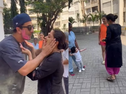 Ranbir Kapoor Alia Bhatt celebrates holi with Raha video goes viral | Video: रणबीर-आलियाने लेकीसोबत साजरी केली धुळवड, राहाच्या क्युटनेसने पुन्हा वेधलं लक्ष