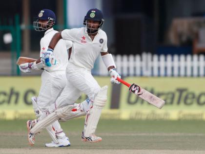 Pujara, Rahane tons help India take charge | रहाणे, पुजाराची दमदार शतके; भारताची जवळपास मिनिटाला एक धाव