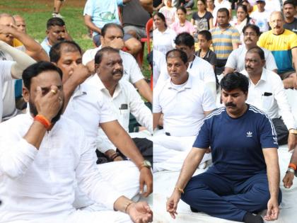 World Yoga Day celebration in Matunga, Shiv Sena's Khasdar Rahul Shewale participates | माटुंग्यात जागतिक योगदिन साजरा, शिवसेनेचे खासदार राहुल शेवाळे सहभागी