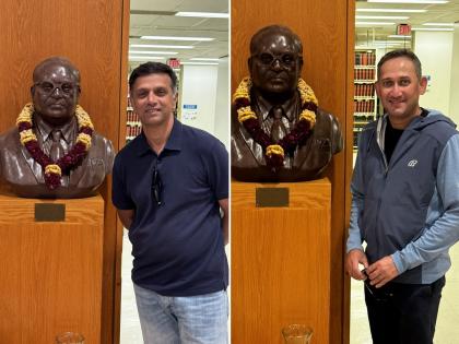 T20 World Cup 2024 : Rahul Dravid and Ajit Agarkar pay their respects towards Dr. BR Ambedkar in New York | राहुल द्रविड, अजित आगरकर यांनी न्यूयॉर्कमध्ये डॉ. बाबासाहेब आंबेडकरांना आदरांजली वाहिली