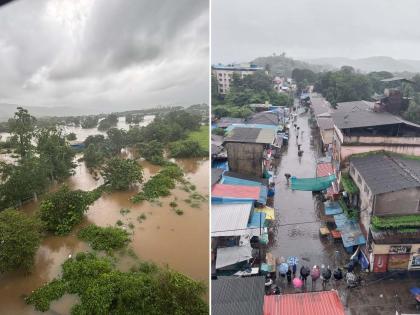 Flooding due to heavy rains in Raigad Water entered Roha Mahad town | रायगडात अतिवृष्टीने पूरस्थिती; रोहा, महाड शहरात शिरले पाणी, शाळांना सुट्टी जाहीर