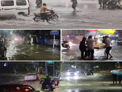 In the night rain in Pune water Water gushes like ocean waves on the city streets | Pune Rain: रात्रीच्या पावसात पुणे पाण्यात! शहरातील रस्त्यांवर समुद्राच्या लाटांप्रमाणे पाण्याचे लोंढे