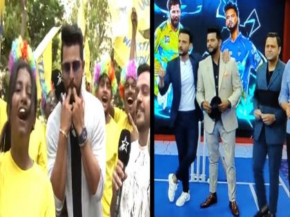 Suresh Raina IPL 2022 CSK vs KKR Live Updates Mr IPL cheering with Fans Chennai Commentator Raina look photos Viral on social media | Suresh Raina IPL 2022 CSK vs KKR Live Updates: सुरेश रैनाचा CSKच्या फॅन्सबरोबर कल्ला; सोशल मीडियावर फोटो व्हायरल; चाहते भावनिक