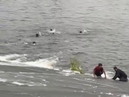 A friend was drowning in the embankment, five friends jumped to save him, he survived but... incident in Rajasthan video | Video: बंधाऱ्यात मित्र बुडत होता, पाच मित्रांनी वाचविण्यासाठी उडी मारली, तो पोहून वर आला पण...