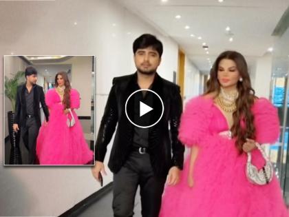 rakhi sawant shared video wearing pink gown breaks the internet | Rakhi Sawant Marriage : गुलाबी गाऊनमध्ये राखीची एंट्री, 'ड्रामा क्वीन'चा नवऱ्यासोबतचा व्हिडिओ व्हायरल