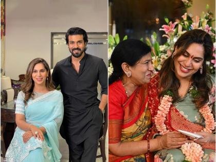 upasana kamineni twins with mom in law surekha flaunts baby bump in a pink anarkali | राम चरणची पत्नी उपासानाने केलं सासूबाईं सोबत ट्विनिंग, गुलाबी 'अनारकली'मध्ये फ्लॉन्ट केलं बेबी बम्प