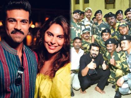 ram charan poses with bsf soldiers gets his personal chef to cook for them after rrr success | देशसेवेसाठी रामचरणच्या पत्नीने घेतला पुढाकार; BSF जवानांसाठी केलं 'हे' काम