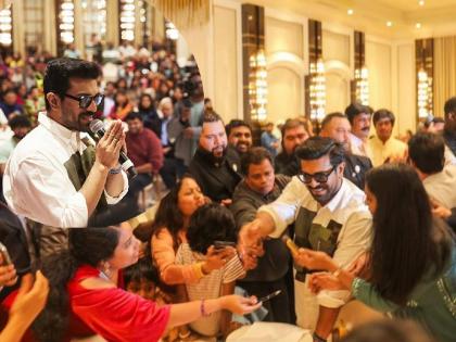 ramcharan clicks selfie and photos with fans in USA ahead of oscars award 2023 | सुपरस्टार रामचरणची अमेरिकेत हवा! परदेशी चाहत्यांची अभिनेत्याला भेटण्यासाठी गर्दी; ऑस्करची उत्सुकता