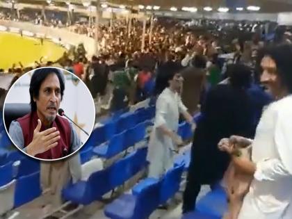 Ramiz Raja comments on the crowd trouble in last night's match between Pak vs Afg, watch video  | PAK vs AFG: "कालच्या सामन्यात पाकिस्तानच्या संघाला धोका होता", अफगाणिस्तानविरूद्ध ICC ला पत्र पाठवणार - रमीझ राजा