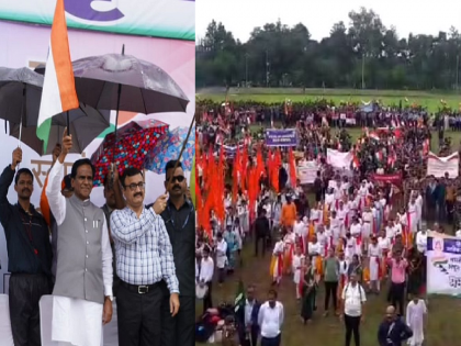 Raosaheb Danve under umbrella and students in rain; Photo of National Anthem program from Nashak goes viral... | रावसाहेब दानवे छत्रीत अन् विद्यार्थी भरपावसात; नाशकातील राष्ट्रगायनाचा फोटो व्हायरल...