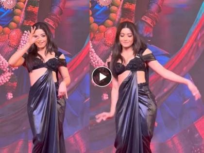 Rashmika Mandanna dances on Saami Saami looks hot in black saree attends pushpa 2 movie promotion in mumbai | रश्मिका मंदानाने केला 'सामी सामी' वर डान्स, हटके ब्लॅक साडीत दिसतेय हॉट!