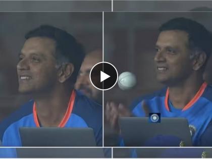 IND vs SL, 2nd ODI Live: Rahul Dravid's priceless reaction after TV screen flashes his batting stats, Video   | IND vs SL, 2nd ODI Live: किलर स्माईल! स्क्रिनवर असं काय दाखवलं की राहुल द्रविडच्या गालावर फुलली कळी?, Video 