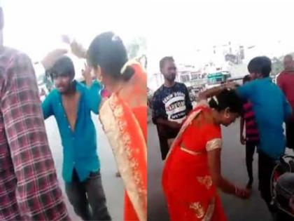 lady beating tempo driver on road goes viral on social media | महिलेने भर चौकात ट्रक ड्रायव्हरला धु धु धुतलं, धक्कादायक कारण आलं समोर!