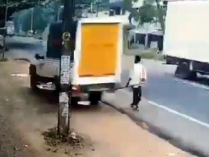 Viral Video : Man who escaped from death people are saying he is so lucky | VIDEO: देव तारी त्याला कोण मारी! अवघ्या काही अंतरावरून गेली सुस्साट गाडी अन् वाचला नशीबवान गडी