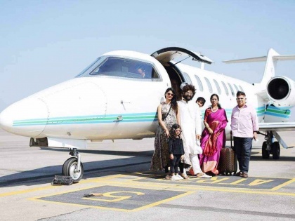 Allu Arjun fly to Udaipur with family for Niharika Konidela and Chaitanya Jonnalagadda wedding | PHOTOS: निहारिका कोनिडेलाच्या लग्नात फॅमिलीसोबत प्रायव्हेट जेटने पोहोचला अल्लू अर्जुन