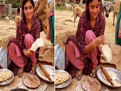 Video of a beautiful girl cooking roti on the stove people says looking like actress | चुलीवर भाकरी करणाऱ्या सुंदर तरूणीचा व्हिडीओ व्हायरल, का ते तुम्ही बघा...