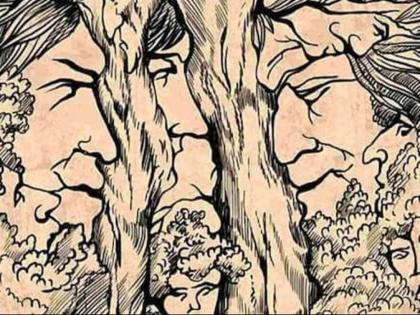 Optical illusion : hidden images find out 9 faces between trees | Optical Illusion: या फोटोत लपले आहेत 9 चेहरे, समोरच आहेत पण शोधणं आहे अवघड!