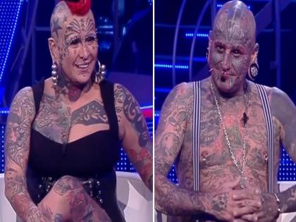 Married couple got so many tattoos done on the whole body including teeth | विवाहित कपलने दात, डोळे, नाक, कानासहीत पूर्ण शरीरावर बनवले टॅटू, वर्ल्ड रेकॉर्ड केला नावावर