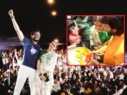 Ritesh-Genelia Tuljabhavani Charani; Crowds also attended the first show of 'Wade' in Latur | रितेश-जीनीलिया तुळजाभवानी चरणी; लातुरात ‘वेड’च्या पहिल्या शोसाठीही गर्दीत लावली हजेरी