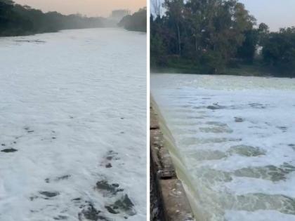 Glacier re incarnated in Thergaon Air pollution angered by local citizens | थेरगावात पुन्हा अवतरली 'हिमनदी'; पवना प्रदूषित, स्थानिक नागरिकांकडून संताप व्यक्त