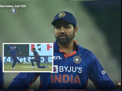 IND vs WI, 2nd T20I Live Update : Bhuvneshwar Kumar drops the dangerous Rovman Powell, Rohit rightly upset after that easy drop | IND vs WI, 2nd T20I Live Update : रोहित शर्माचा पारा चढला; आधी चेंडूला लाथ मारली अन् नंतर रागाने बडबडू लागला, जाणून घ्या नेमकं काय घडलं 