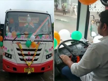 NCP youth leader Rohit Patil also drove the ST bus, video viral | जयंत पाटलांच्या पाठोपाठ रोहित पाटलांच्या हाती ही लालपरीचे स्टेअरिंग, व्हिडिओ व्हायरल