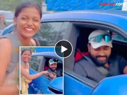 Rohit Sharma delights a female fan with 'birthday wish' on Mumbai street Watch Video | 'लकी गर्ल'! भर रस्त्यात Rohit Sharma नं दिला चाहतीच्या हातात हात; अन्... VIDEO