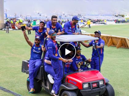 IND vs WI, 5th T20I : Captain Rohit Sharma driving the golf cart and other players are cheering after the series win, Video  | IND vs WI, 5th T20I : रोहित शर्माने घडवली खेळाडूंना स्टेडियमची सफर; गोल्फ कार चालवत केलं विजयाचं सेलिब्रेशन, Video 