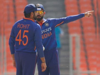 IND vs WI, 1st ODI Live Updates : Virat Kohli helping Rohit Sharma and in second picture both King Kohli and Hitman Rohit Sharma celebration together, Video  | IND vs WI, 1st ODI Live Updates : विराट कोहली अन् रोहित शर्मा यांच्यात वाद?; सोशल मीडियावर व्हायरल झालेल्या Video पाहून उघडतील डोळे 