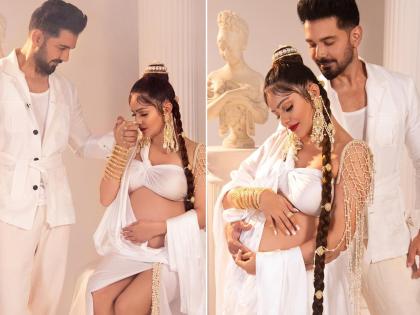Tv actress Rubina Dilaik maternity photoshoot in all white theme going viral on social media | प्रसिद्ध टीव्ही अभिनेत्रीने केलं प्रेग्नंसी फोटोशूट, इंडोवेस्टर्न लुकमध्ये दिसतेय खूपच सुंदर