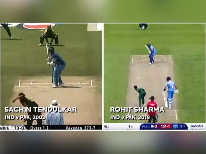 India Vs Pakistan, ICC World Cup 2019 : Rohit Sharma recreates Sachin Tendulkar's iconic uppercut against Shoaib Akhtar in IND vs PAK WC clash in 2003 | India Vs Pakistan : 'हिटमॅन' रोहितचा 'तो' हिट पाहून सगळ्यांनाच 'सुपरहिट' सचिन आठवला!