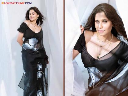 सई ताम्हणकरच्या काळ्या साडीत बोल्ड अदा, फोटो पाहून चाहते झाले क्लीनबोल्ड!